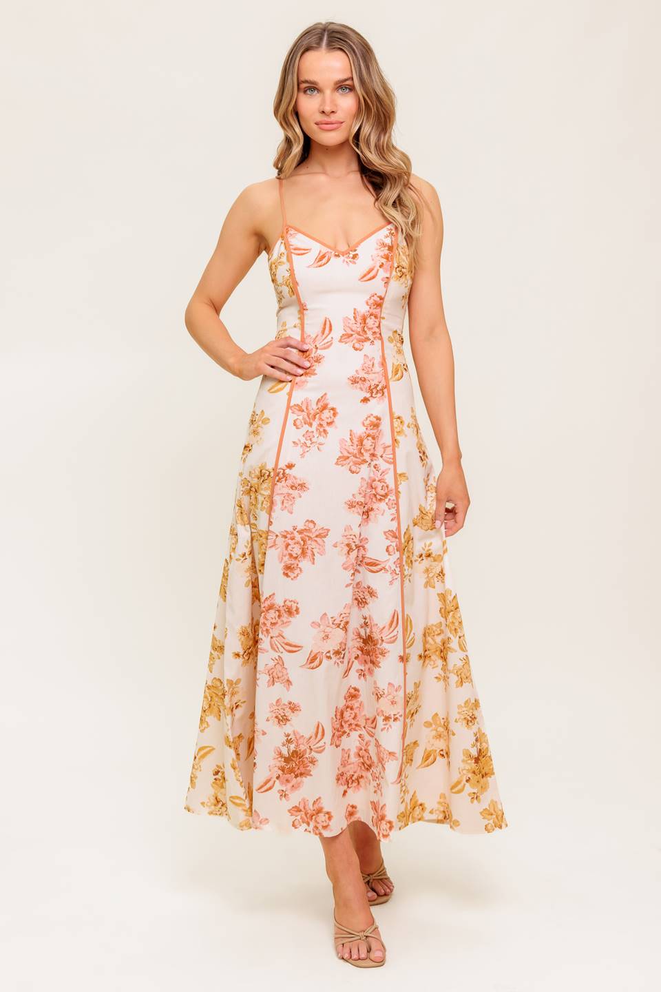 SANDSTONE PETAL WOVEN MIDI DRESS Flying Tomato